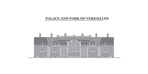 France, Versailles city skyline isolated vector illustration, icons