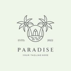 icon paradise minimalist surfing logo isolated line art vector design