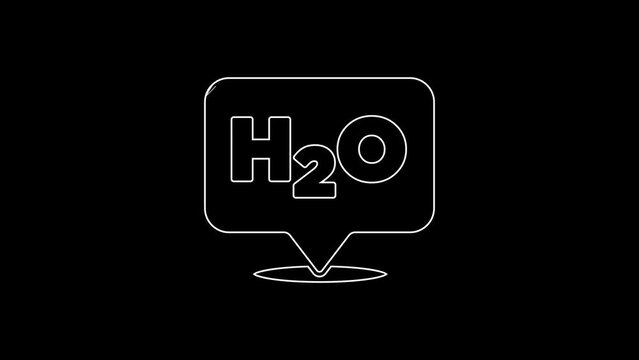 White line Chemical formula for water drops H2O shaped icon isolated on black background. 4K Video motion graphic animation