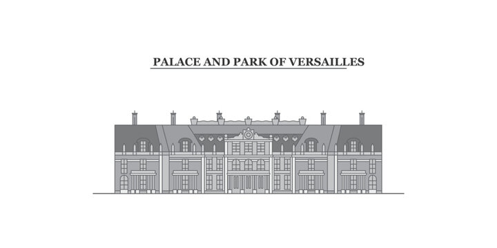 France, Versailles city skyline isolated vector illustration, icons