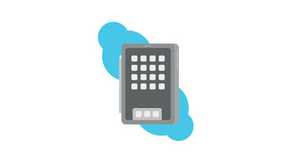 A Gray tablet in the middle with a small blue color behind it and isolated on a white background.