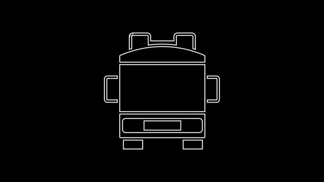 White line Fire truck icon isolated on black background. Fire engine. Firefighters emergency vehicle. 4K Video motion graphic animation