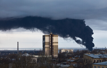 Russian guided rocket attacks on an oil refinery and adjacent oil storage facility in Odessa, Ukraine, 3 April 2022