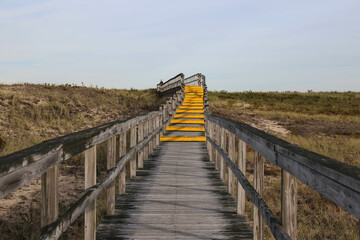 Obraz premium Staircase on boardwalk at Plum Island, Massachusetts