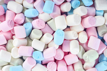 Texture of multi-colored sweet marshmallows. Marshmallows candy for background.