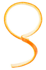 Peel of orange fruit isolated on a white background, top view. Orange zest.