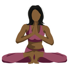 Dark-skinned yogi in a lotus position in a purple suit