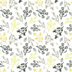 Modern seamless pattern with leaves, flowers and floral elements. Autumn pattern design. Good for printing. Vector wallpaper.