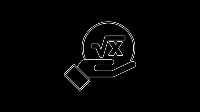 White line Square root of x glyph icon isolated on black background. Mathematical expression. 4K Video motion graphic animation