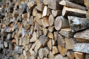 Stack of firewood. Perspective view.