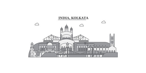 India, Kolkata city skyline isolated vector illustration, icons