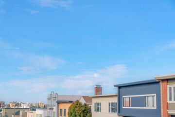 View of an upper part of a modern design townhouses in San Francisco, California
