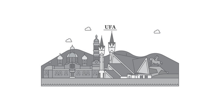 Russia, Ufa city skyline isolated vector illustration, icons