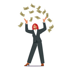 Successful Businesswoman Millionaire, Financial Growth, Wealth and Prosperity Concept. Business Woman Character Rejoice