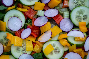 Looking down at a full frame photograph of a healthy salad
