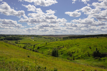 photo landscape hills, meadows and church