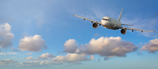 Fototapeta na wymiar Airplane flying in the beautiful sky