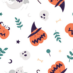 hand drawn seamless halloween pattern vector illustration