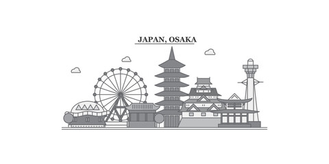 Naklejka premium Japan, Osaka city skyline isolated vector illustration, icons