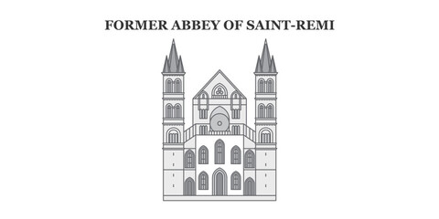 France, Former Abbey Of Saint-Remi Landmark city skyline isolated vector illustration, icons