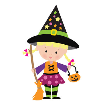 Cute little Halloween witch vector cartoon illistration