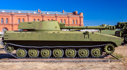 Fototapeta na wymiar Soviet 122-mm regimental self-propelled artillery installation - Gvozdika or Carnation.