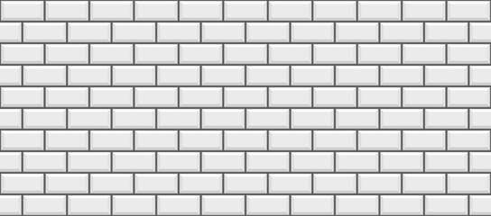 Ceramic pattern. Brick wall. Seamless metro background. White kitchen backsplash. Apron faience print. Cement texture. Old rectangle brickwall. Vintage stone surface. Vector illustration