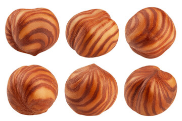 Hazelnut peeled, isolated on white background, clipping path, full depth of field