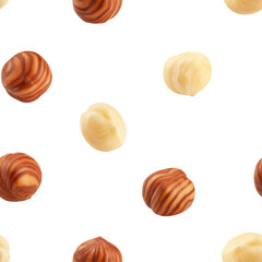 Hazelnut peeled isolated on white background, SEAMLESS, PATTERN