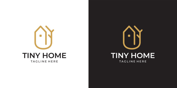 Tiny Home Logo Monoline Style. Home and Tree Shape