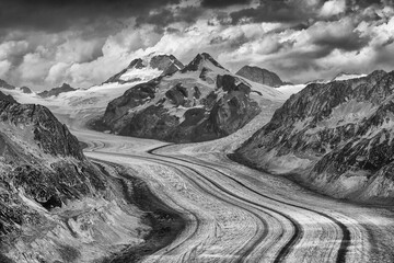 Aletsch glacier near Eiger, Moench and Jungfrau - glacier in the Swiss Alps
