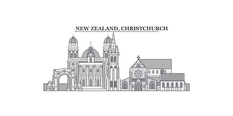 New Zealand, Christchurch city skyline isolated vector illustration, icons - obrazy, fototapety, plakaty