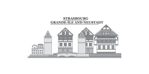 France, Strasbourg City city skyline isolated vector illustration, icons - obrazy, fototapety, plakaty