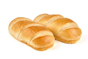 Tasty bread rolls, sweet buns, close-up, isolated on white background.