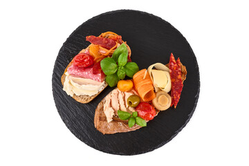 Traditional Bruschetta, isolated on white background. High resolution image.