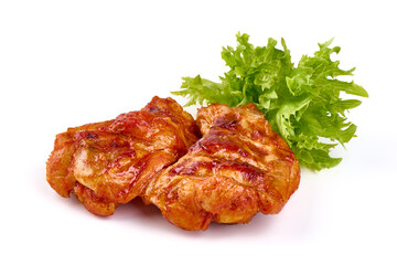 Grilled BBQ Chicken Wings, isolated on white background.