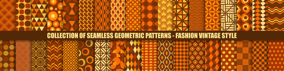 Collection of vector seamless colorful patterns - vintage design. Trendy retro backgrounds, fashion style 60 - 70s. Simple unusual creative prints © ExpressVectors