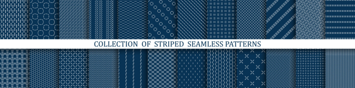 Collection of minimalistic seamless patterns. Blue textile endless prints. Repeatable unusual simple backgrounds