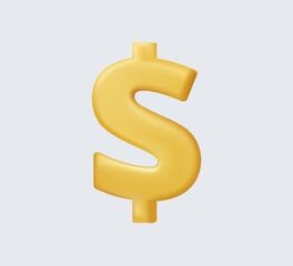 Golden Dollar Currency money icon. 3D Render illustration cartoon style. Money saving, cashless. Capital gain, passive income, investments and bonds, cash flow. 3D render vector illustration isolated