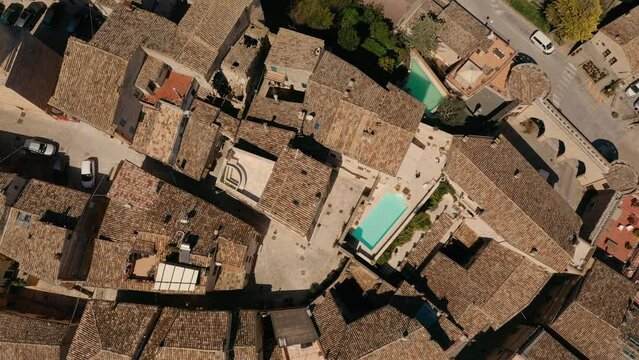 Unsurpassed View Of Hill With Houses In Italy. Architecture Of Small Town.