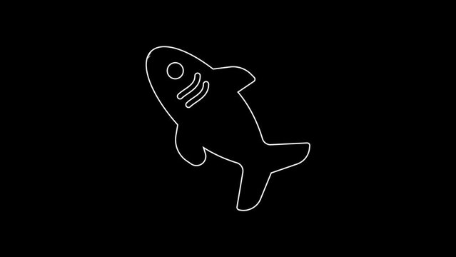 White line Shark icon isolated on black background. 4K Video motion graphic animation
