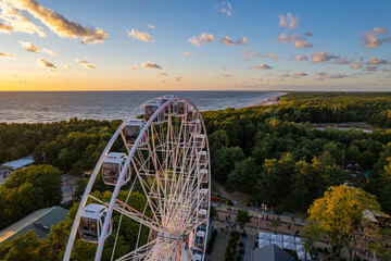 Aerial summer beautiful sunset view of Palanga ferris wheel (Baltic Sea), Lithuania