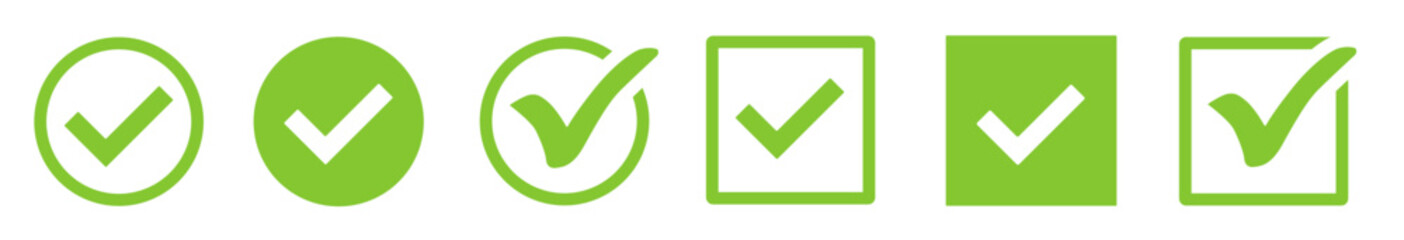 Green check mark icon. Check mark vector icon. Checkmark Illustration. Vector symbols set ,green checkmark isolated on white background. Correct vote choise isolated symbol. - obrazy, fototapety, plakaty