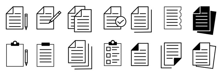 Document Symbol Set. Document vector icons isolated design. Paper document page icon. Edit document symbol, logo illustration. Flat style icons set. Vector 