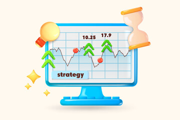 Online marketing, financial report chart, data analysis. 3D vector illustration