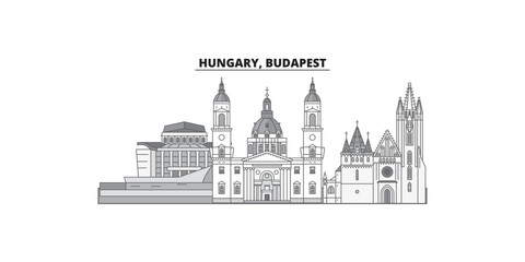 Fototapeta premium Hungary, Budapest City city skyline isolated vector illustration, icons