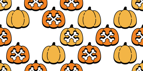pumpkin Halloween seamless pattern crossbones skull vector cartoon ghost scarf isolated tile background repeat wallpaper gift wrapping paper illustration symbol icon doodle design
