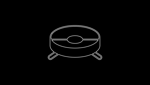 White line Robot vacuum cleaner icon isolated on black background. Home smart appliance for automatic vacuuming, digital device for house cleaning. 4K Video motion graphic animation