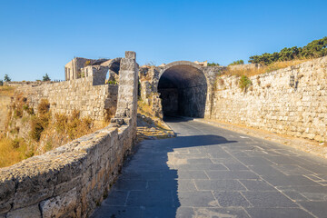 The Gate of St John to the historic center of Rhodes town, Greece, Europe.