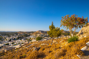 Landscape with The Archangelos town in the island of Rhodes, Greece, Europe.